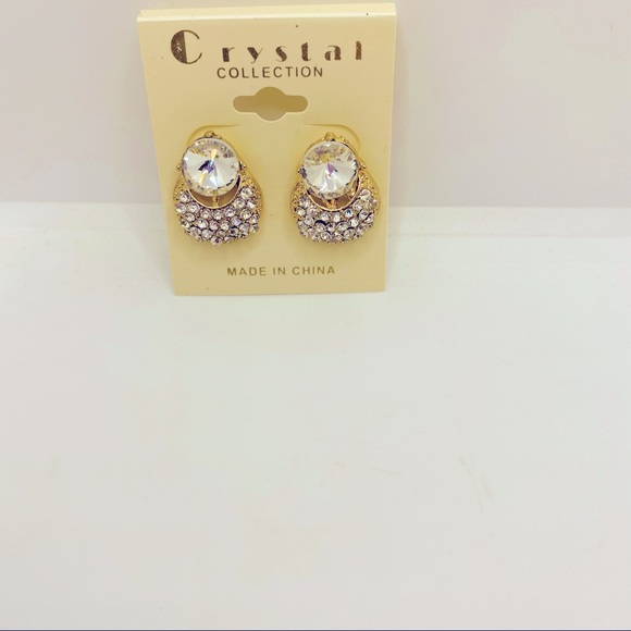 Earrings Crystal Clear set in golden tone!STUNNING - Picture 3 of 13